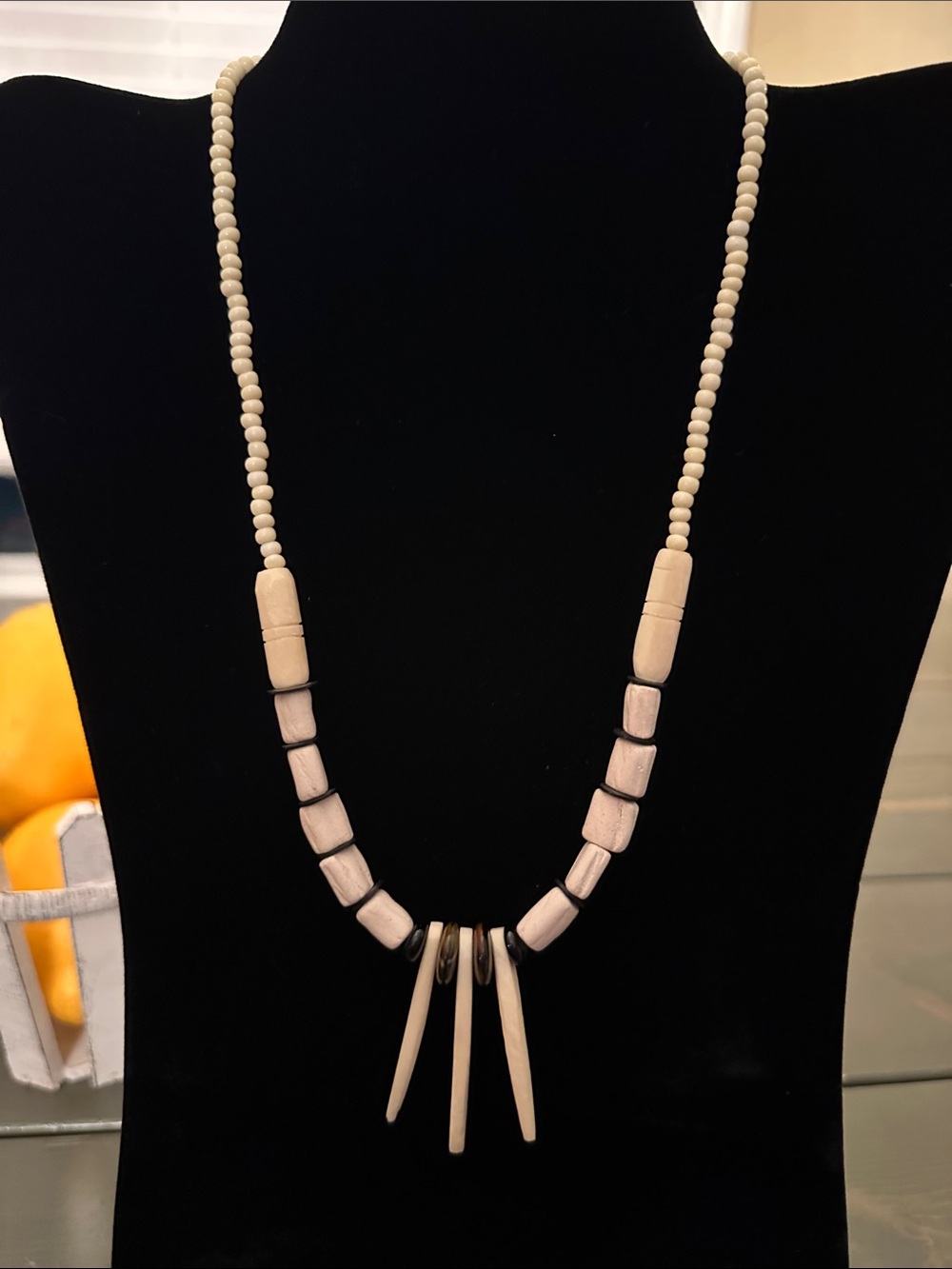 Vintage Hand-Carved Bovine Bone Spike Necklace – Tribal Boho Statement Piece